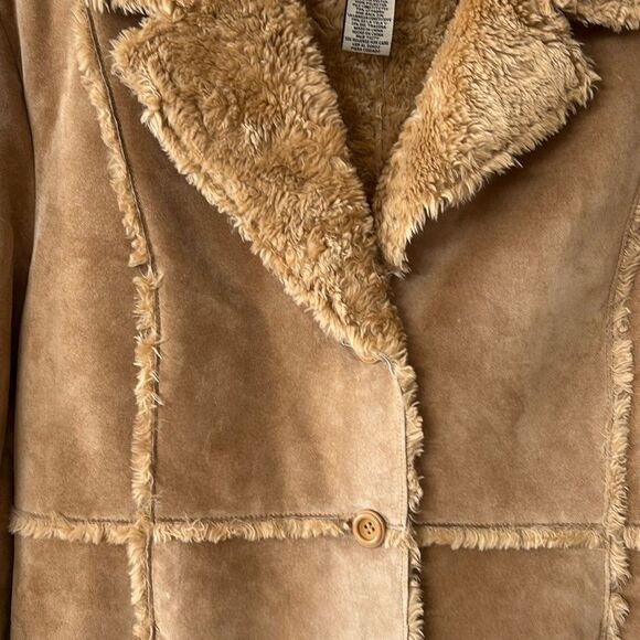 brown Suede Coat Leather Penny Lane Y2K jacket Shearling Vintage XL - Picture 3 of 9
